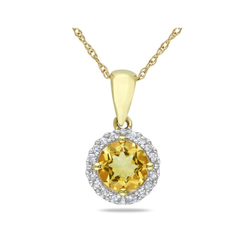 GEM AND HARMONY  3/4 Carat (Ctw) Citrine Halo Pendant Necklace In 10K Gold With Chain In Yellow