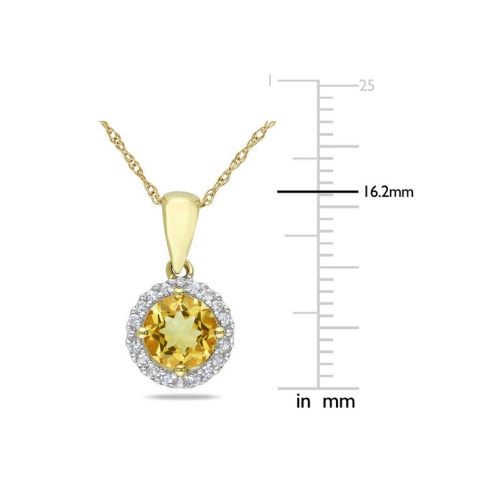 3/4 Carat Citrine Halo Pendant Necklace in 10K Yellow Gold with Chain