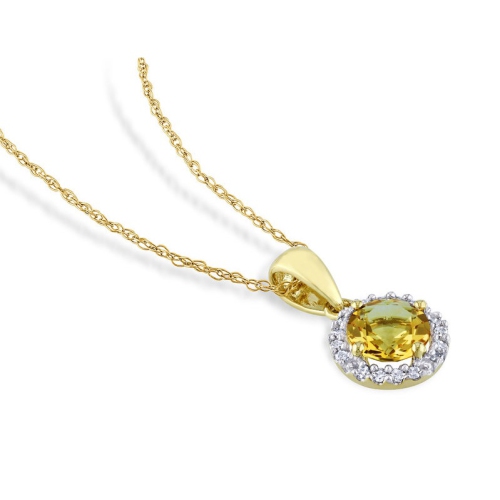 3/4 Carat Citrine Halo Pendant Necklace in 10K Yellow Gold with Chain