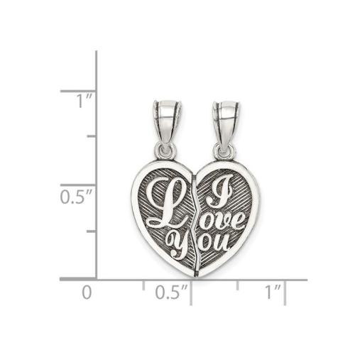 Sterling Silver Antiqued Mini I Love You Break Apart Heart Pendant Necklace with Chains
