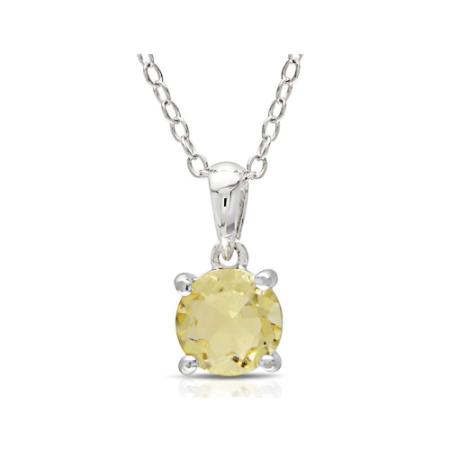 GEM AND HARMONY  3/4 Carat (Ctw) Citrine Solitaire Round Pendant Necklace In Sterling With Chain In Silver