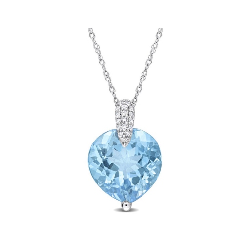 GEM AND HARMONY  7.00 Carat (Ctw) Topaz Heart Pendant Necklace In 14K White Gold With Chain With Diamonds In Blue