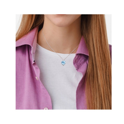 7.00 Carat Blue Topaz Heart Pendant Necklace in 14K White Gold with Chain with Diamonds