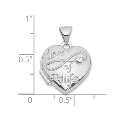 14K White Gold LOVE OF MY LIFE Heart Locket Pendant