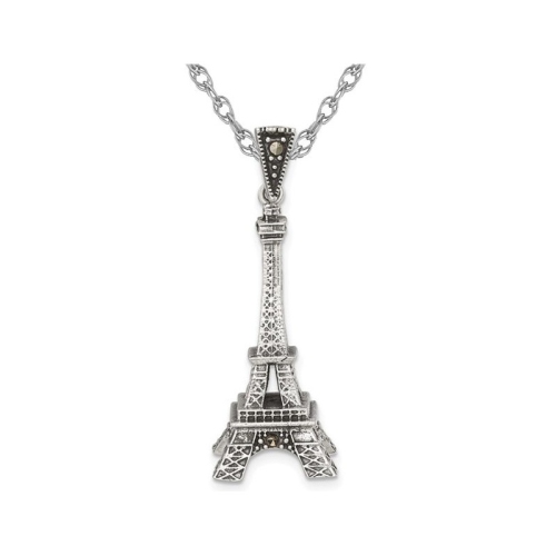 Eiffel Tower Charm Pendant Necklace in Sterling Silver with Chain