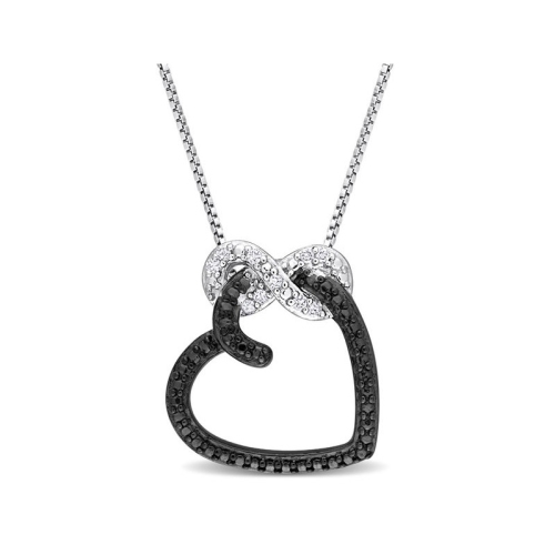 GEM AND HARMONY  Diamond Accent Infinity Heart Pendant Necklace In Sterling Silver With Chain In Yellow