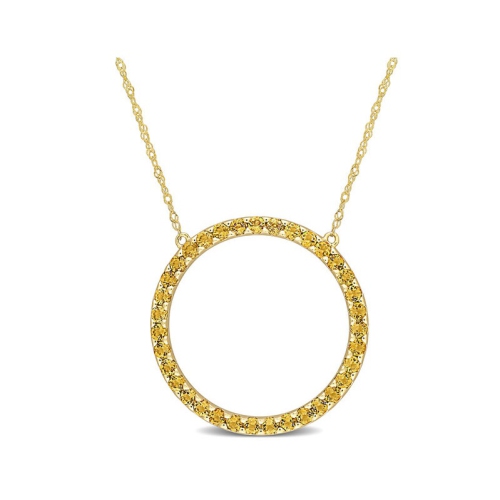 1.40 Carat Citrine Open Circle Pendant Necklace in 10K Yellow Gold with Chain