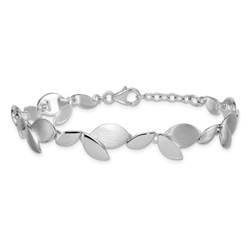 Sterling Silver Polished Brushed Leaf Bracelet 7.5 Inches