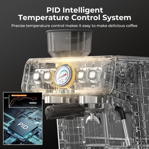 Espresso Machine, 15 Bar Semi-Automatic Espresso Machine with Grinder & Milk Frother Steam Wand, 1350W Home Cappuccino Latte Machine with Removable