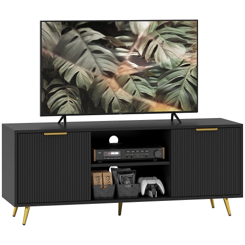 HOMCOM  Tv Stand With Storage for 55 Inch Tv, Modern Tv Table With 2 Open Shelves And 2 Cabinets, Tv Console for Living Room In Black