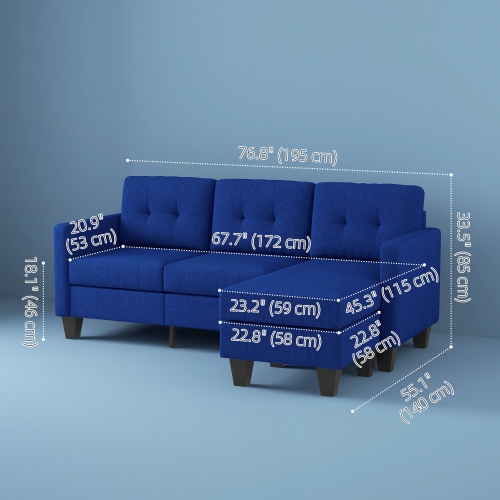 HOMCOM Sectional Sofa with Changeable Chaise, 3 Seater Corner Sofa with Ottoman, L Shape Couch with Thick Padded Cushion for Living Room, Office,