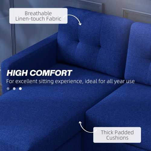 HOMCOM Sectional Sofa with Changeable Chaise, 3 Seater Corner Sofa with Ottoman, L Shape Couch with Thick Padded Cushion for Living Room, Office,