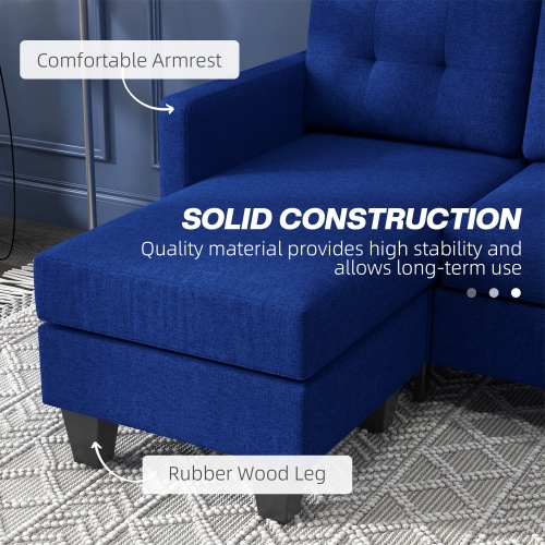 HOMCOM Sectional Sofa with Changeable Chaise, 3 Seater Corner Sofa with Ottoman, L Shape Couch with Thick Padded Cushion for Living Room, Office,