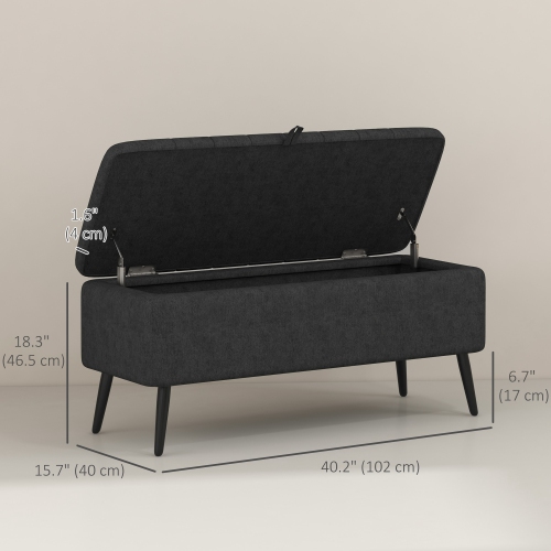 HOMCOM – Pouf de rangement avec dessus rabattable, banc rectangulaire recouvert, repose-pieds en lin avec pattes en acier pour le salon, la chambre à