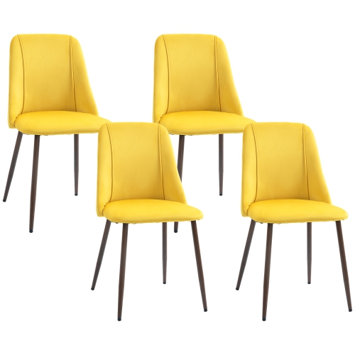 HOMCOM Dining Chairs Set of 4, Modern Kitchen Chairs with Velvet-touch Upholstery, Curved Back and Wood-grain Steel Legs, Accent Chairs for Living