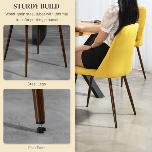 HOMCOM Dining Chairs Set of 4, Modern Kitchen Chairs with Velvet-touch Upholstery, Curved Back and Wood-grain Steel Legs, Accent Chairs for Living