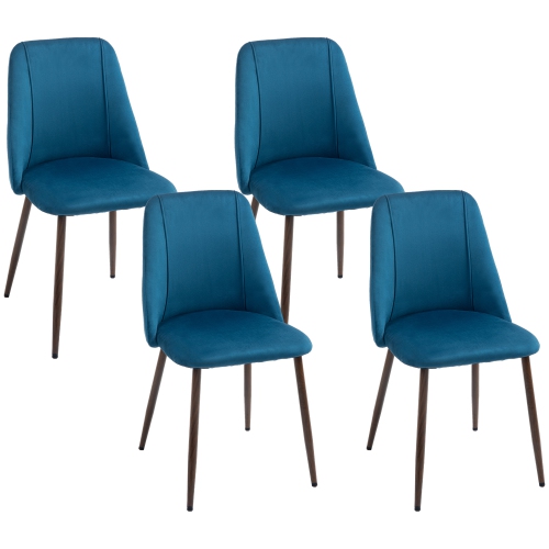 HOMCOM Dining Chairs Set of 4, Modern Kitchen Chairs with Velvet-touch Upholstery, Curved Back and Wood-grain Steel Legs, Accent Chairs for Living
