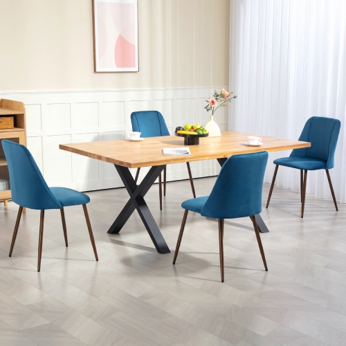 HOMCOM Dining Chairs Set of 4, Modern Kitchen Chairs with Velvet-touch Upholstery, Curved Back and Wood-grain Steel Legs, Accent Chairs for Living