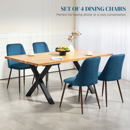 HOMCOM Dining Chairs Set of 4, Modern Kitchen Chairs with Velvet-touch Upholstery, Curved Back and Wood-grain Steel Legs, Accent Chairs for Living