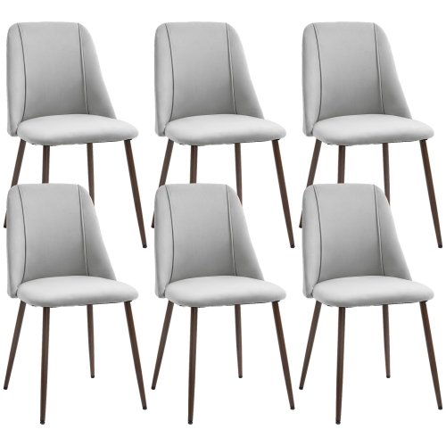 HOMCOM Dining Chairs Set of 6, Modern Kitchen Chairs with Velvet-touch Upholstery, Curved Back and Wood-grain Steel Legs, Accent Chairs for Living
