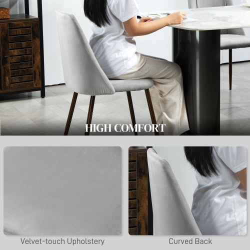 HOMCOM Dining Chairs Set of 6, Modern Kitchen Chairs with Velvet-touch Upholstery, Curved Back and Wood-grain Steel Legs, Accent Chairs for Living
