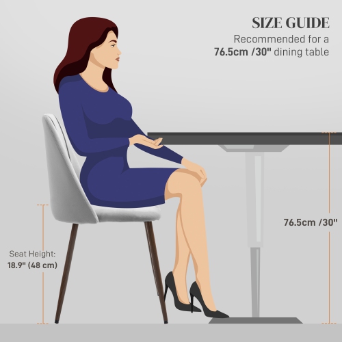 HOMCOM Dining Chairs Set of 6, Modern Kitchen Chairs with Velvet-touch Upholstery, Curved Back and Wood-grain Steel Legs, Accent Chairs for Living