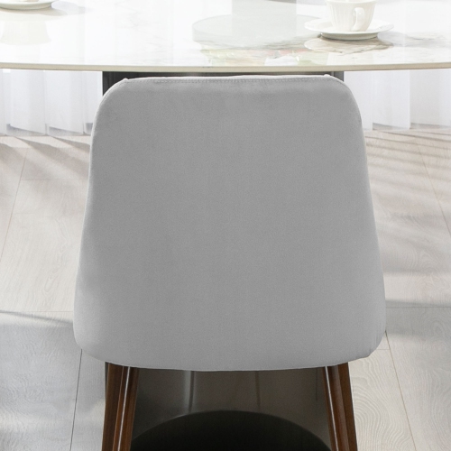 HOMCOM Dining Chairs Set of 6, Modern Kitchen Chairs with Velvet-touch Upholstery, Curved Back and Wood-grain Steel Legs, Accent Chairs for Living