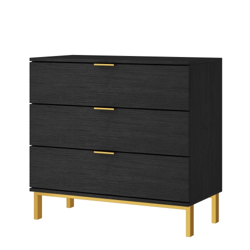 HOMSEE  Modern 3-Drawer Dresser With Gold Accents – Spacious Storage for Bedroom Or Living Room (31.5" W X 15.7" D X 29.7" H) In Black