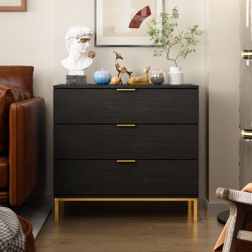 Homsee Modern 3-Drawer Dresser with Gold Accents – Spacious Storage for Bedroom or Living Room, Black