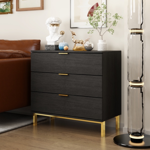 Homsee Modern 3-Drawer Dresser with Gold Accents – Spacious Storage for Bedroom or Living Room, Black