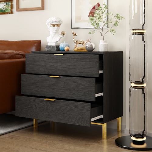 Homsee Modern 3-Drawer Dresser with Gold Accents – Spacious Storage for Bedroom or Living Room, Black