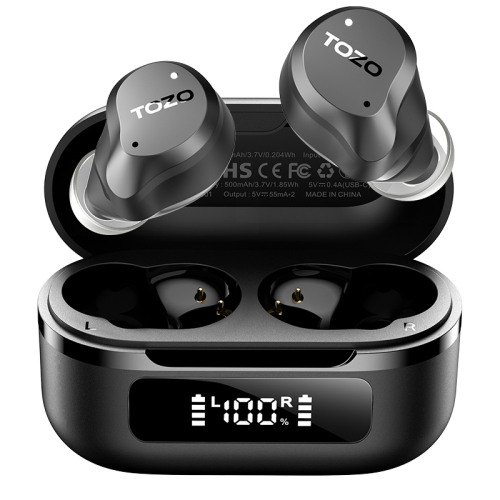 TOZO New Upgrade NC9 True Wireless Earbuds In-ear LED Digital Power Display with 6 MicsANC Noise Cancel IPX8 Waterproof Stereo Bass Heasets-Black