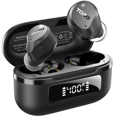 TOZO  New Upgrade Nc9 True Wireless Earbuds In-Ear Led Digital Power Display With 6 Micsanc Noise Cancel Ipx8 Waterproof Stereo Bass Heasets-Black