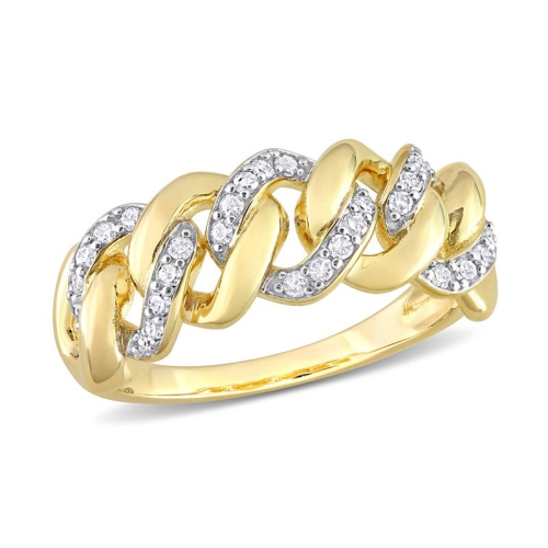 Bague à maillons ovales en argent sterling plaqué jaune avec diamants 1 ct