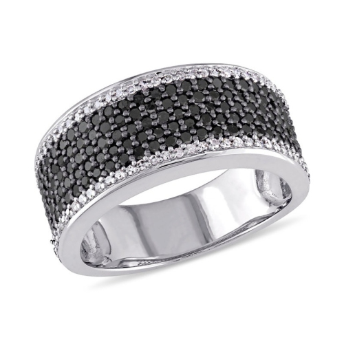 GEM AND HARMONY  1.00 Carat (Ctw) Black & Diamond Pave Anniversary Band In Sterling Silver In White