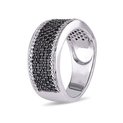 1.00 Carat Black & White Diamond Pave Anniversary Band in Sterling Silver