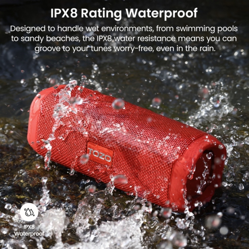 TOZO PA2 Waterproof Bluetooth Speaker Wireless Speaker Deep Bass Sound Support Calls -Red