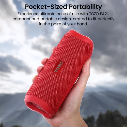 TOZO PA2 Waterproof Bluetooth Speaker Wireless Speaker Deep Bass Sound Support Calls -Red