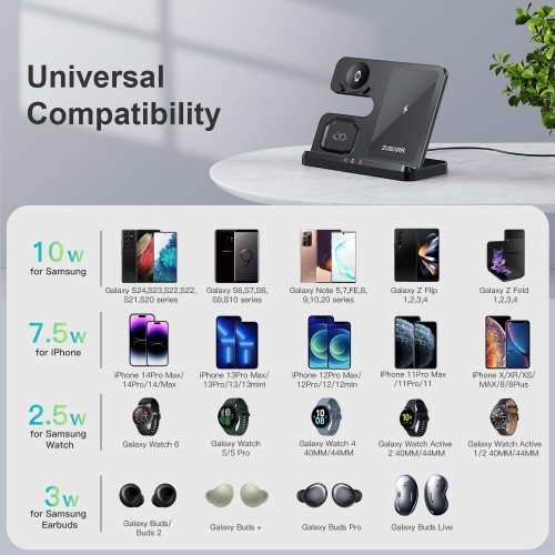 Wireless Charger for Samsung Charging Station & Android Multiple Devices 3 in 1 Fast Charger Stand