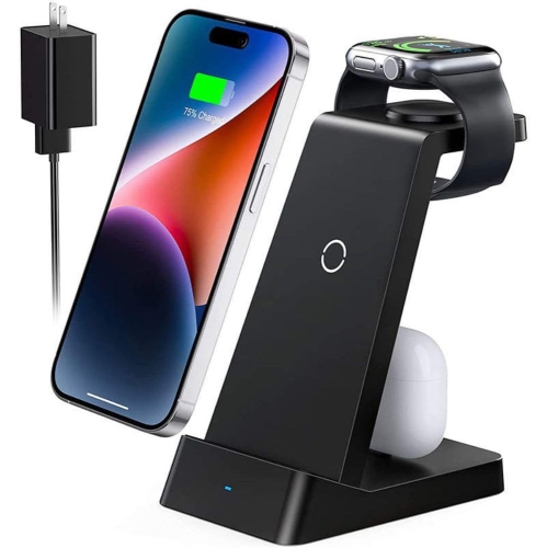 Phone Charger Stand: 3 in 1 Wireless Charging Station for Multiple Devices Apple-Compatible Charger for Apple Watch and Phone Charging Station
