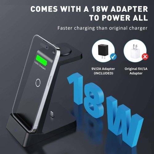Phone Charger Stand: 3 in 1 Wireless Charging Station for Multiple Devices Apple-Compatible Charger for Apple Watch and Phone Charging Station