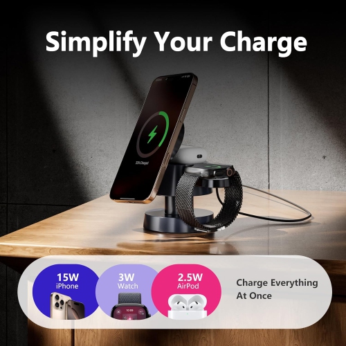 4 in 1 Wireless Charging Station with Night-Lamp for MagSafe Magnetic Fast Charger iPhone Wireless Stand, Travel Charger Multiple Devices