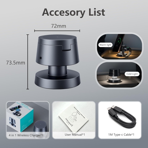 4 in 1 Wireless Charging Station with Night-Lamp for MagSafe Magnetic Fast Charger iPhone Wireless Stand, Travel Charger Multiple Devices