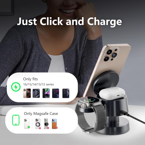 4 in 1 Wireless Charging Station with Night-Lamp for MagSafe Magnetic Fast Charger iPhone Wireless Stand, Travel Charger Multiple Devices