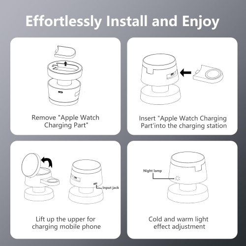 4 in 1 Wireless Charging Station with Night-Lamp for MagSafe Magnetic Fast Charger iPhone Wireless Stand, Travel Charger Multiple Devices