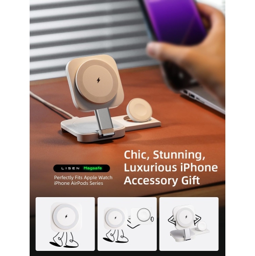 3 in 1 Charging Station for Apple Magsafe Charger Travel Accessories, Wireless Charger 3 in 1 for iPhone 16 15 Pro Max Magsafe Accessories Charger