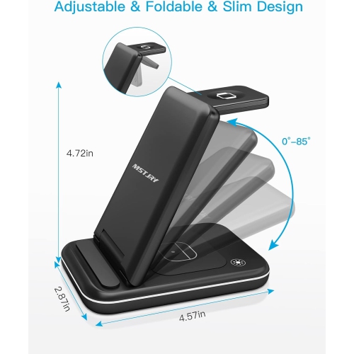 Station de chargement sans fil, socle de chargement rapide sans fil 3-en-1 pour iPhone 16/15/14/13/12/11/Pro/Max/XS/XR/X/8/Plus, pour Apple Watch