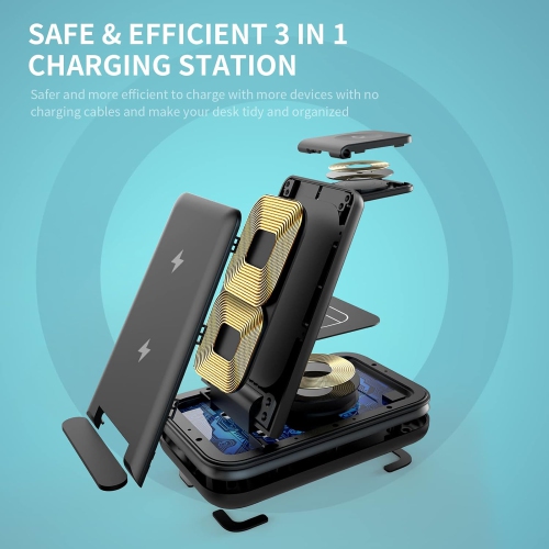 Station de chargement sans fil, socle de chargement rapide sans fil 3-en-1 pour iPhone 16/15/14/13/12/11/Pro/Max/XS/XR/X/8/Plus, pour Apple Watch