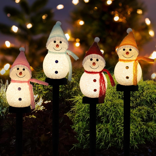 HTUTWOO  Solar Garden Lights 4 Count Outdoor Decorative Snowman Lights Waterproof Solar Powered Christmas Decorations for Lawn Patio Pathway Backyards