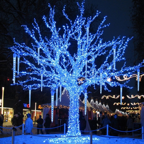 Meteor Shower Lights, 12" Outdoor Icicle Christmas Lights 8 Icicles 192 SMD LED Crystal Ice Falling Lights, Connectable Raindrop Iciclelight, Xmas